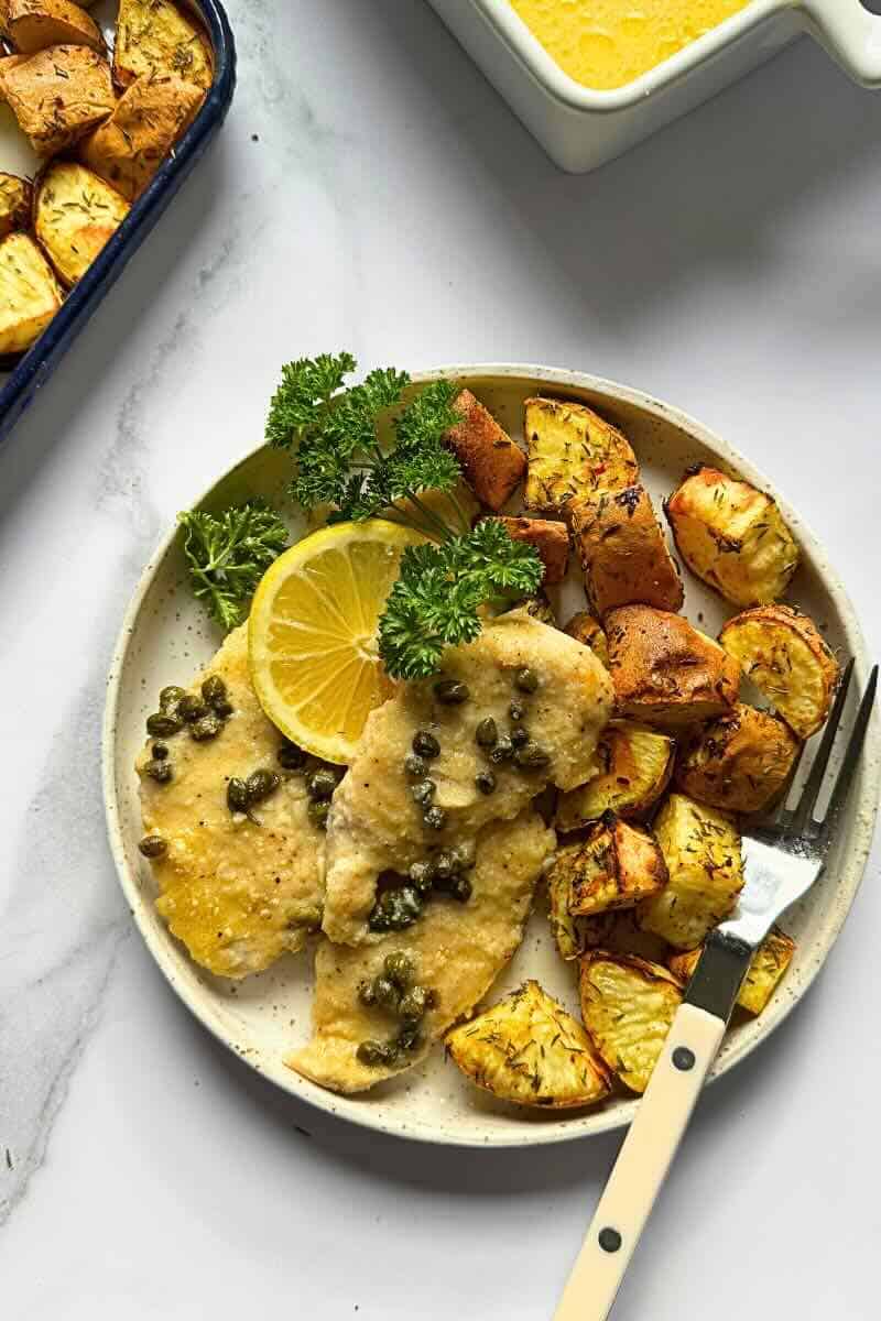 paleo lemon chicken piccata on a plate