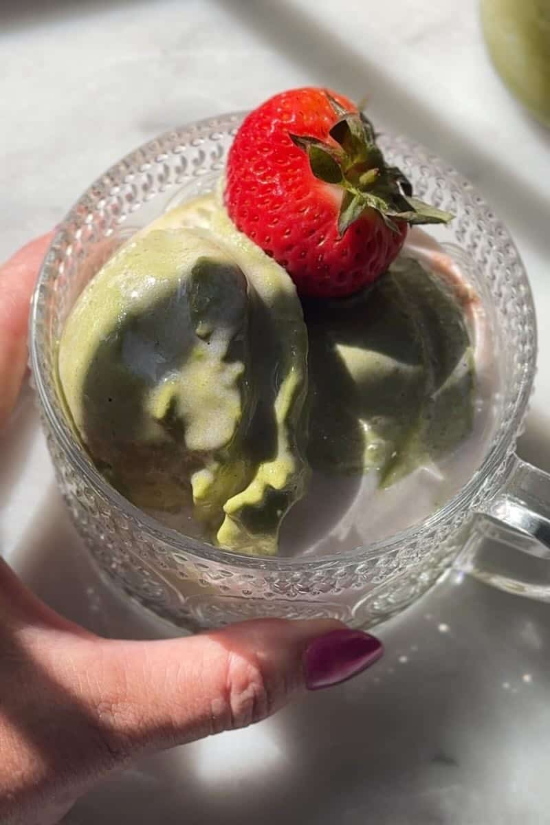 matcha affogato with strawberry milk