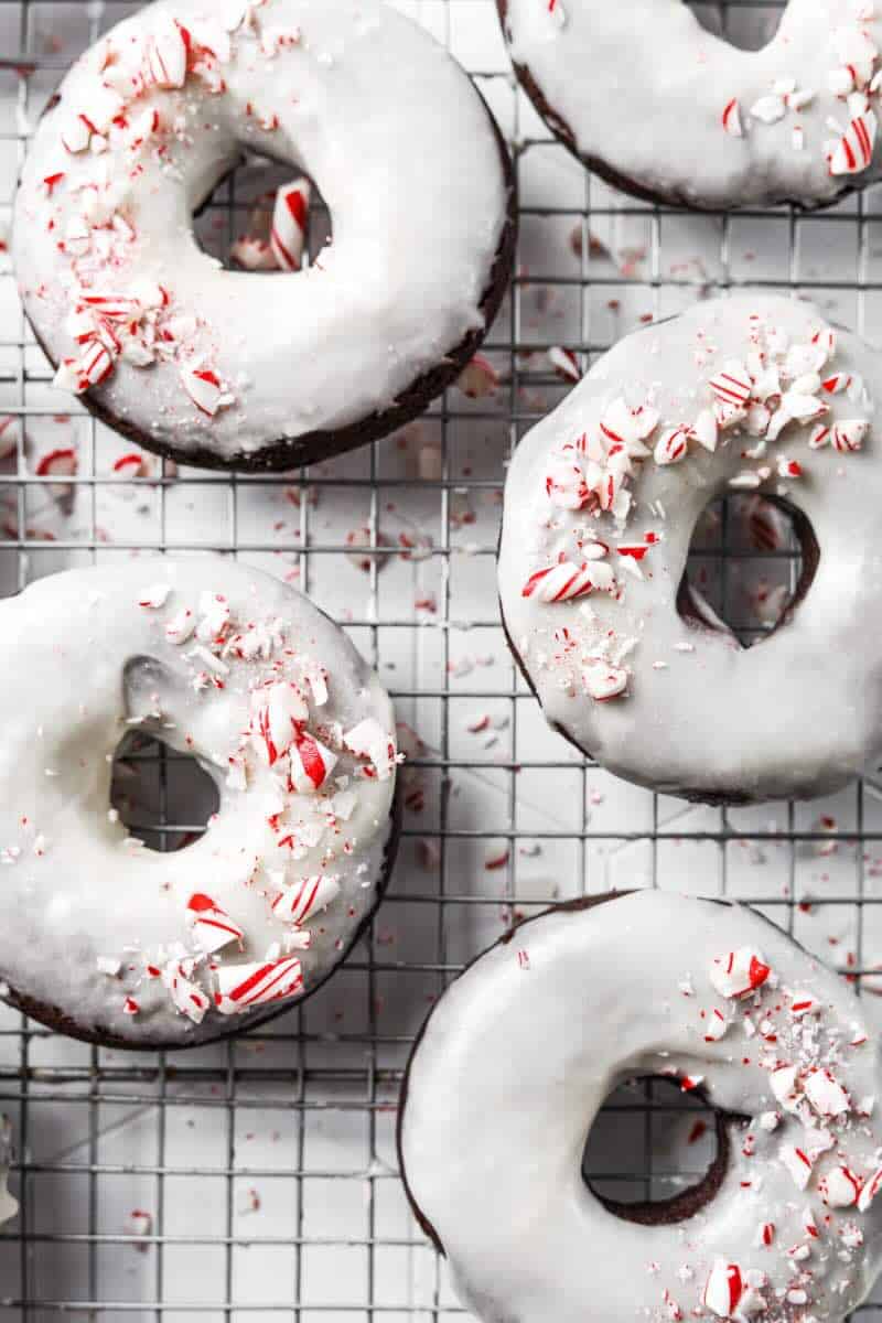 gluten free baked chocolate peppermint christmas donuts