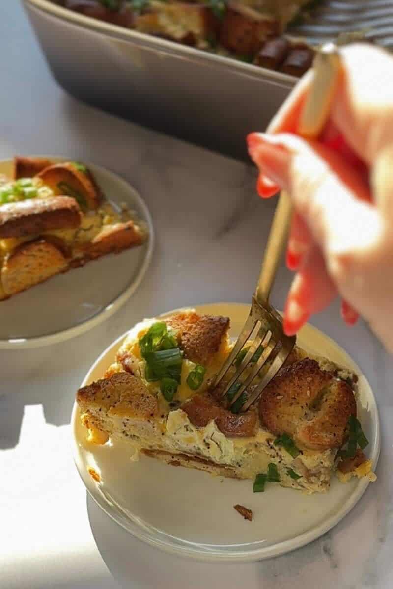 everything bagel casserole on a plate