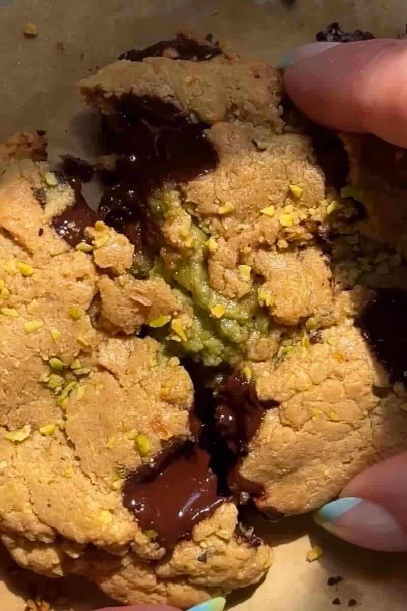chocolate chip pistachio protein cookies