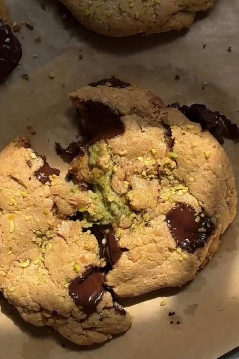chocolate chip pistachio protein cookies
