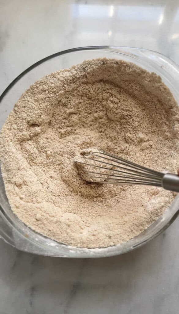 Mix the dry ingredients of the high protein carrot cake into a bowl.