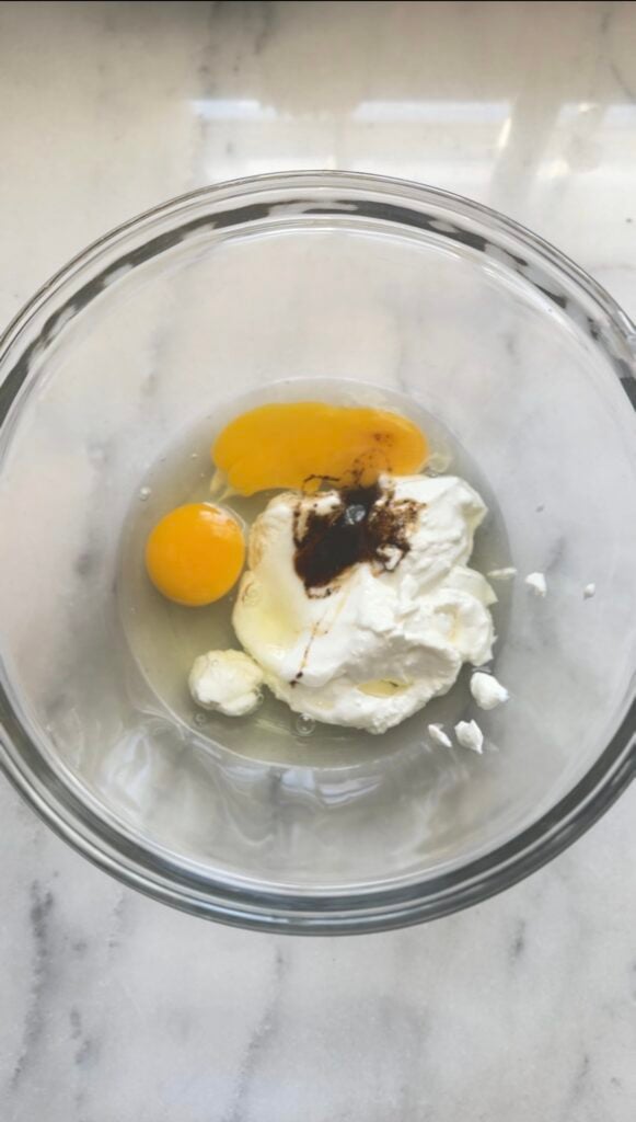 Add wet ingredients of the high protein carrot cake into a bowl.