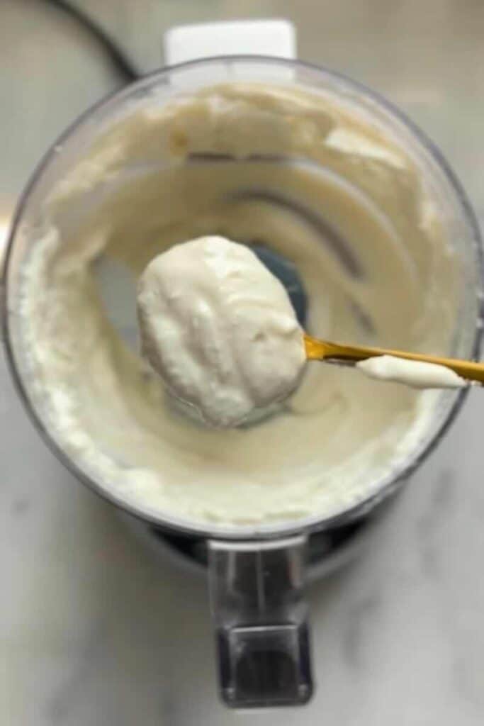 Blend the cheesecake filling, of the No Bake Lemon Cottage Cheese Cheesecake Cups on top of the graham cracker crust in the cup, together for about 3 minutes until it is smooth and creamy.