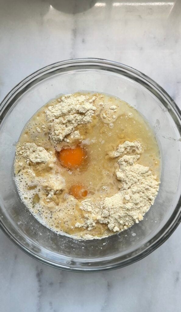 Add the dairy free and gluten free viral dot cake recipe a bowl to be mixed.