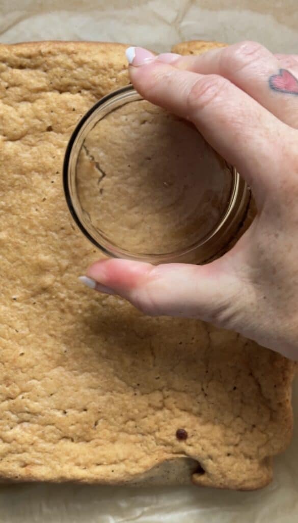 Cut out the dairy free and gluten free cake using the glass or ramekin.