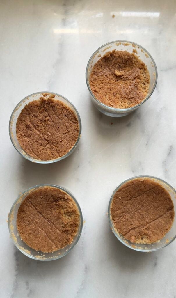 Cut out the dairy free and gluten free cake using the glass or ramekin; do that four times.