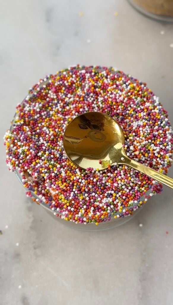 Enjoy the dot cake with a spoon.