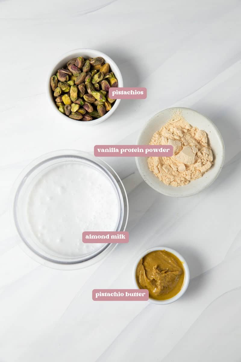 Pistachio ice cream ingredients pre-measured on the counter.