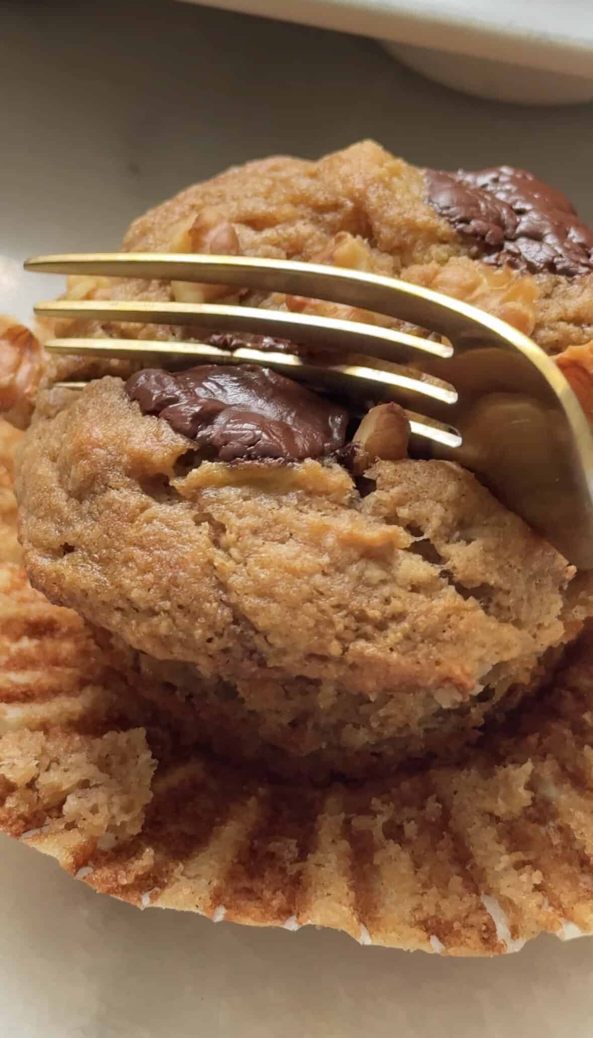 Cut a Protein Cottage Cheese Banana Muffin with a fork.