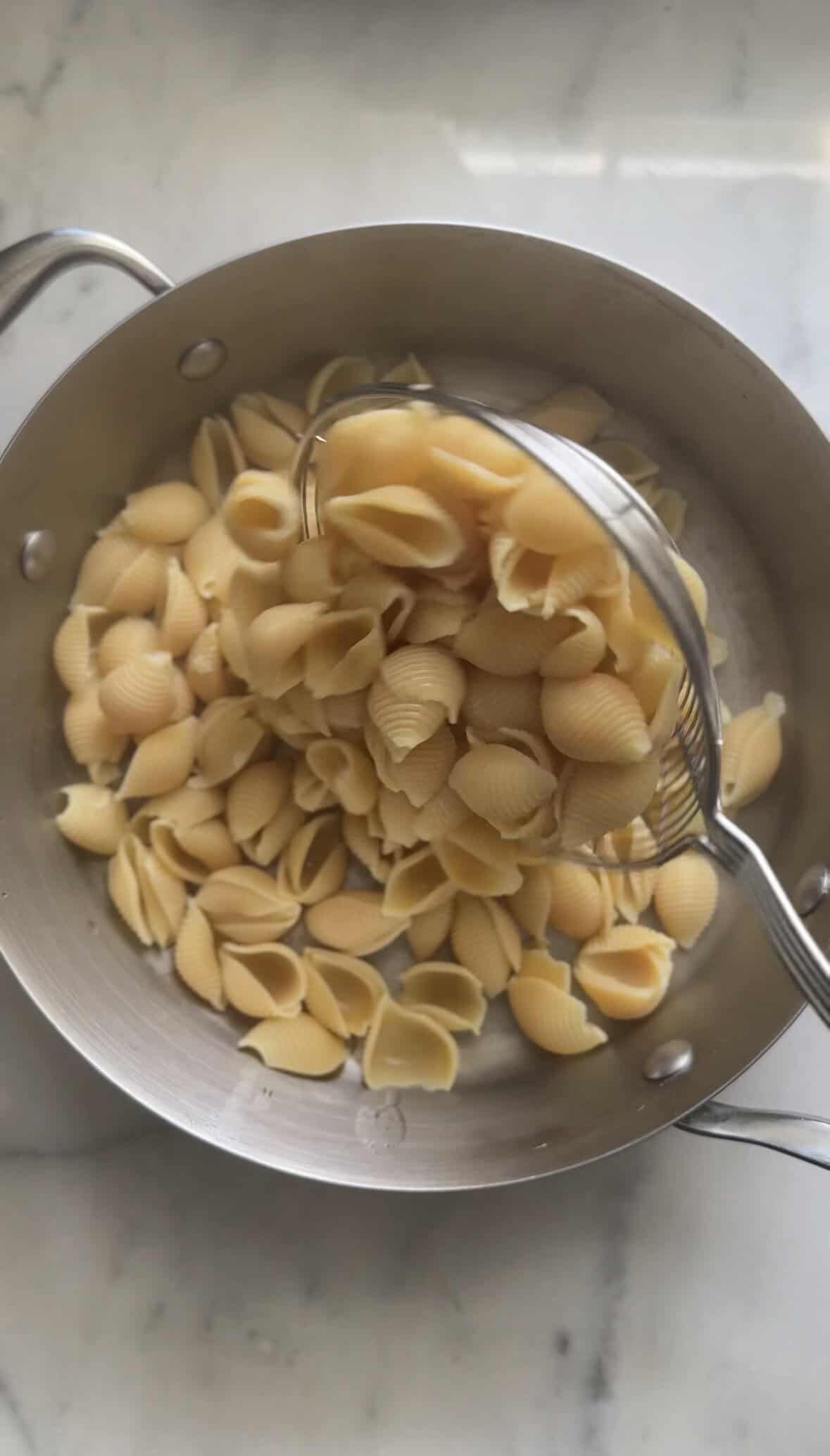 Drain the protein pasta and put back into the large saucepan.