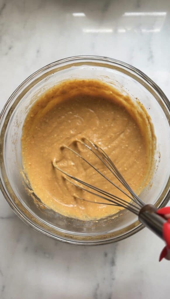 Continue whisking the wet ingredients in a bowl for the Gluten Free Protein Pumpkin Bread.