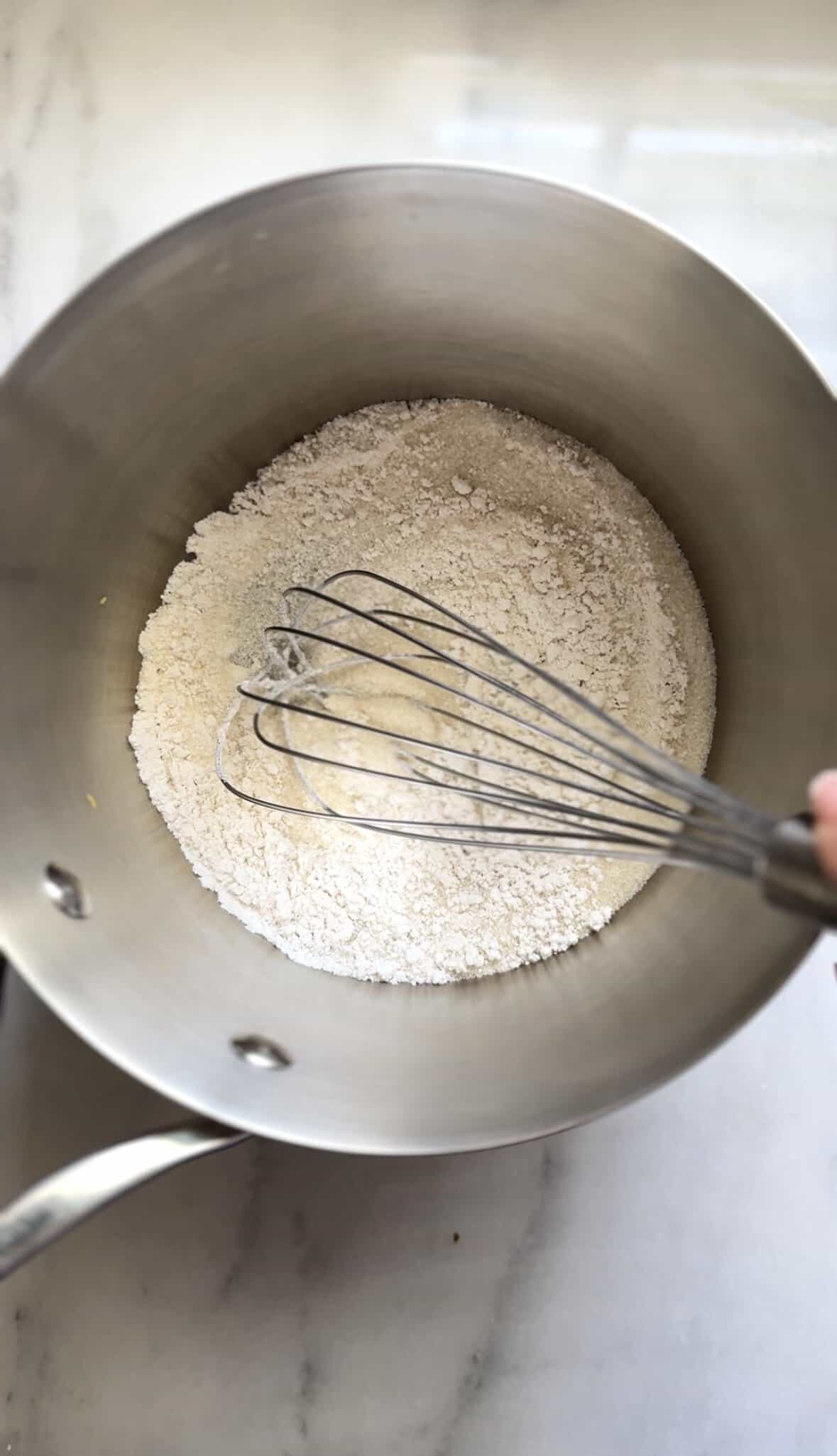 Mix the dry ingredients of the banana frosting into a saucepan.