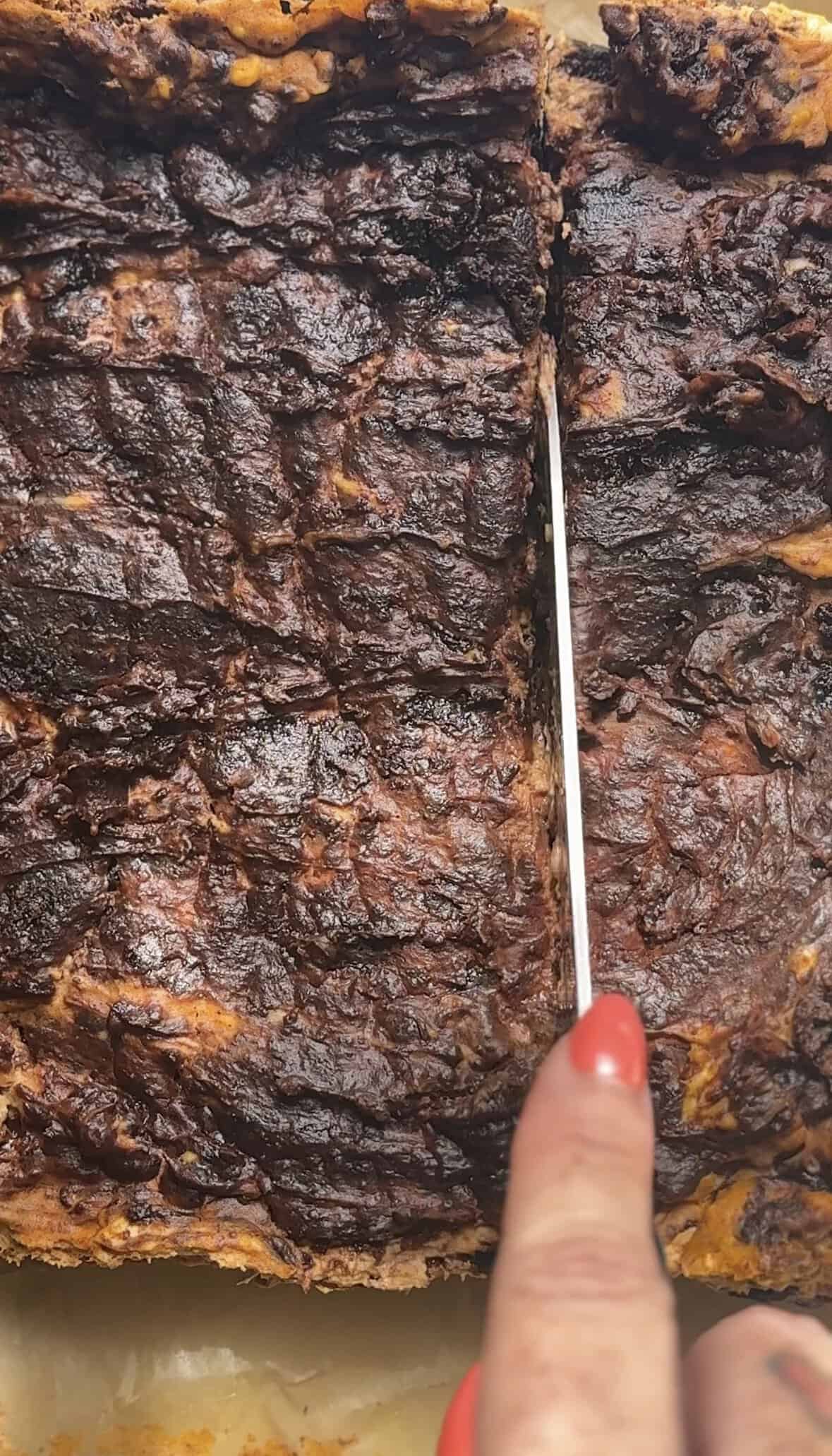 Slice into the Pumpkin Brownies once they have cooled off.
