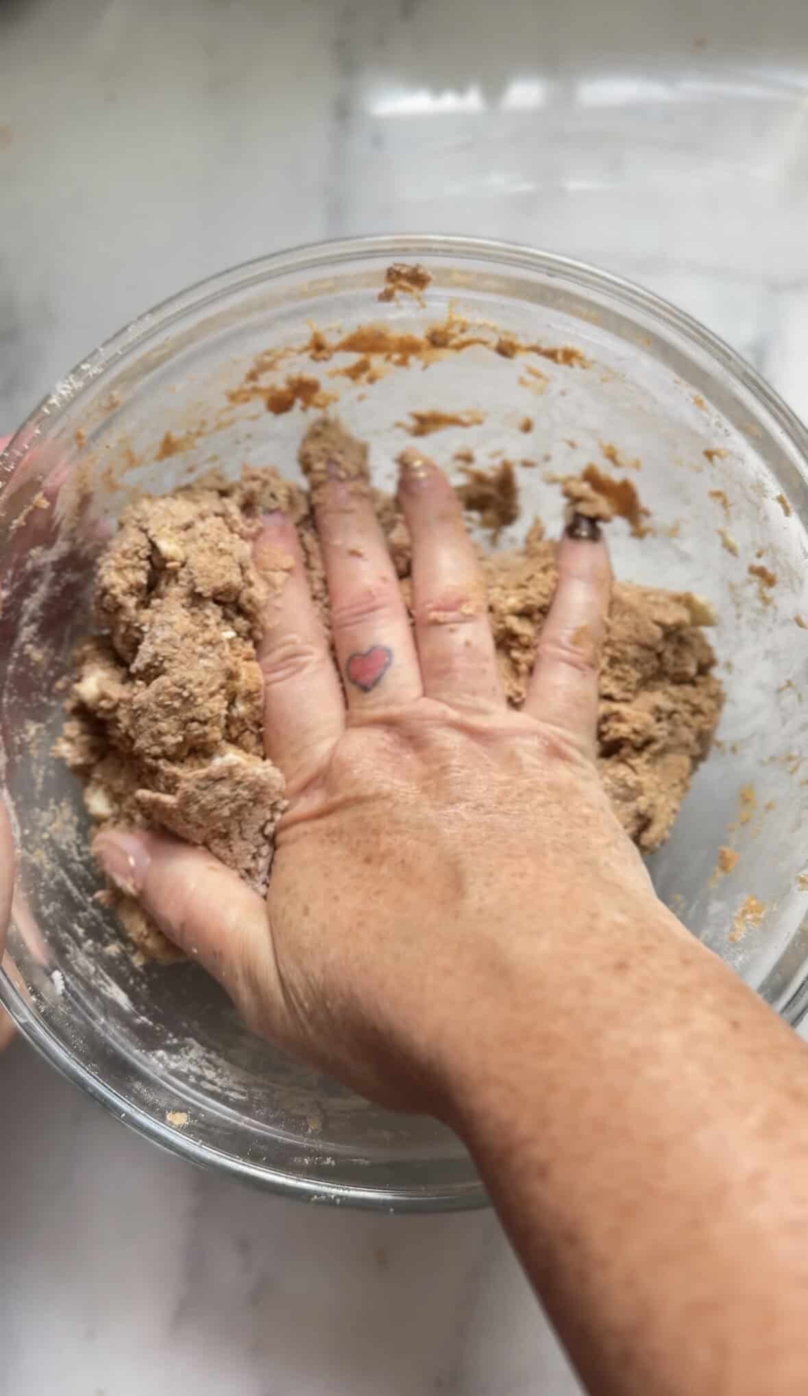 Mix the frozen butter into the rest of the Pumpkin Cottage Cheese Scone dough.