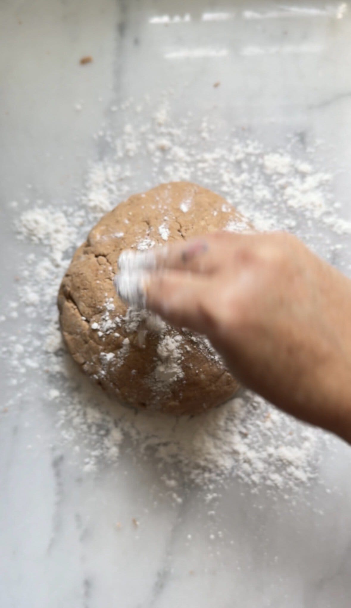 Flour the counter and the Pumpkin Cottage Cheese Scone dough before rolling it out.