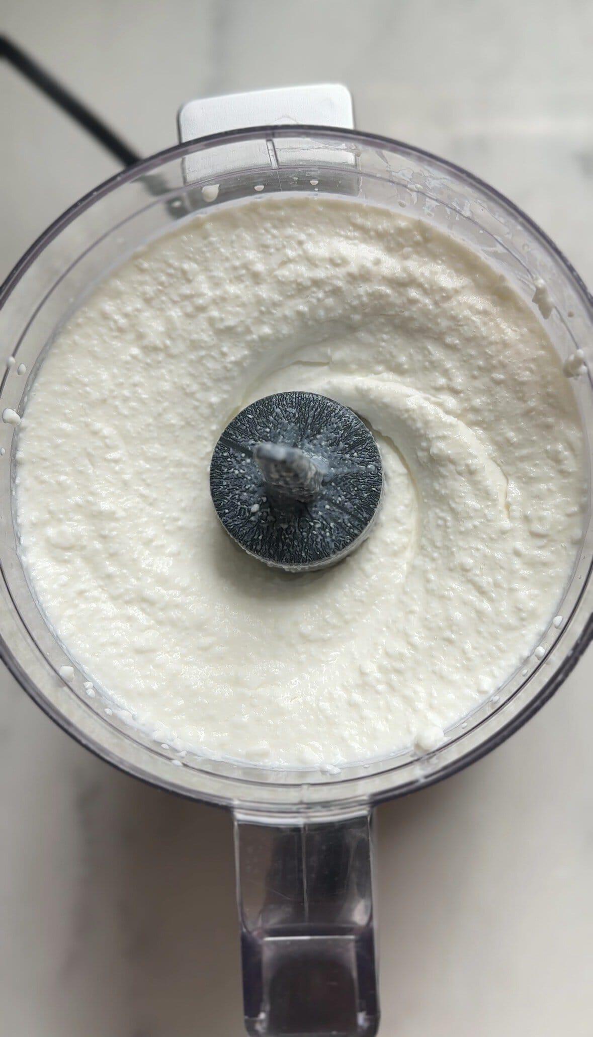 Whipped cottage cheese in the food processor.
