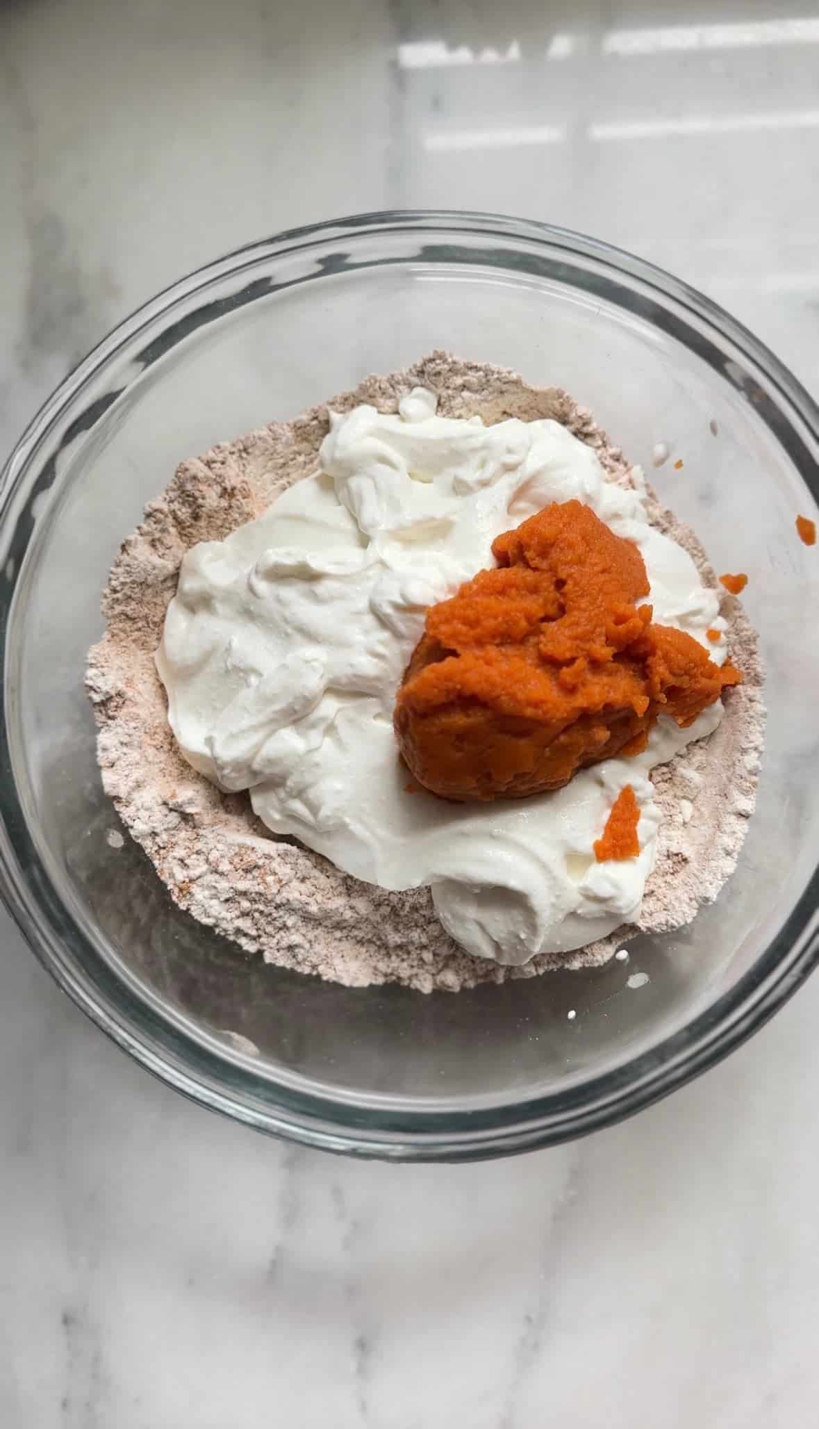 Add canned pumpkin puree into the dry ingredients of the Pumpkin Cottage Cheese Scones.