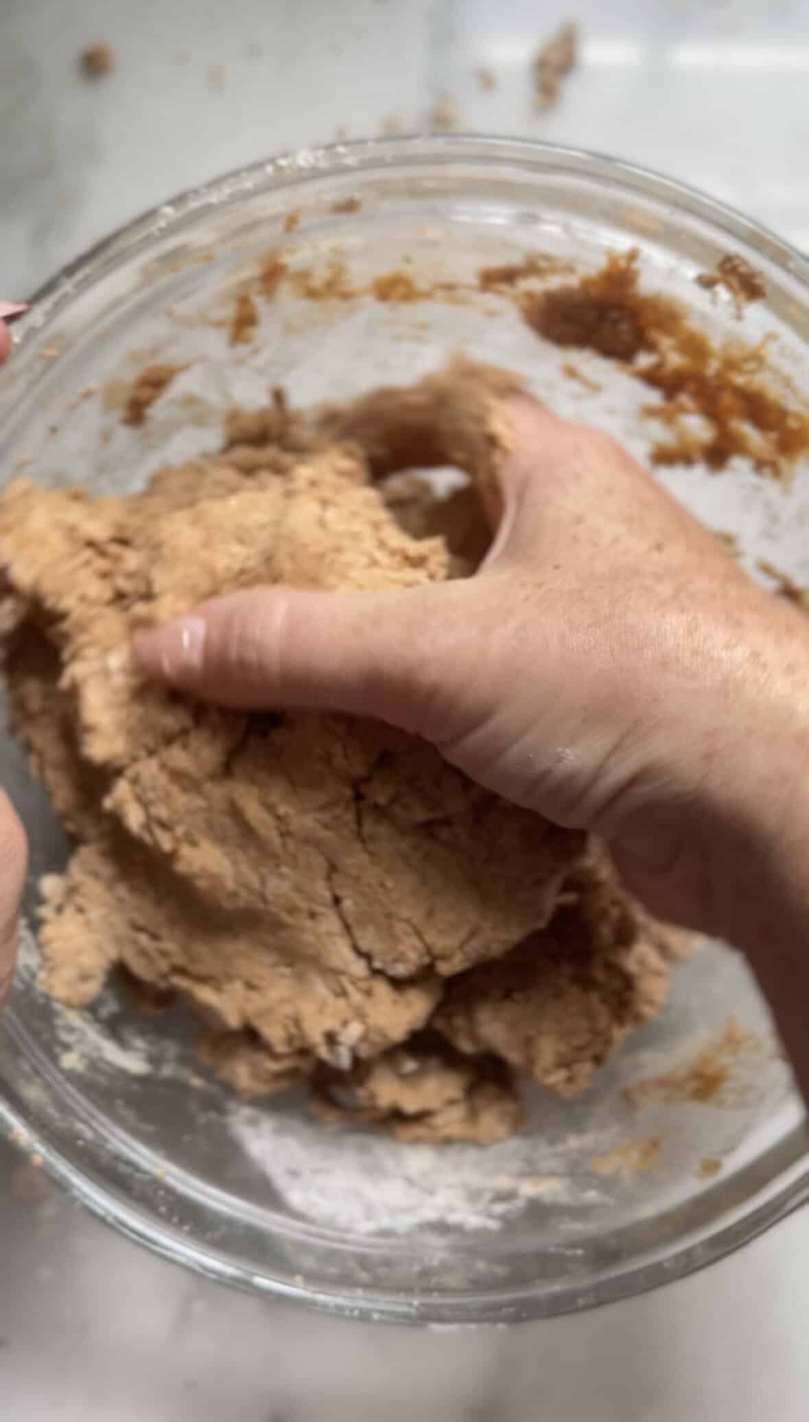 Mix and fold the Pumpkin Cottage Cheese Scone dough until almost combined.