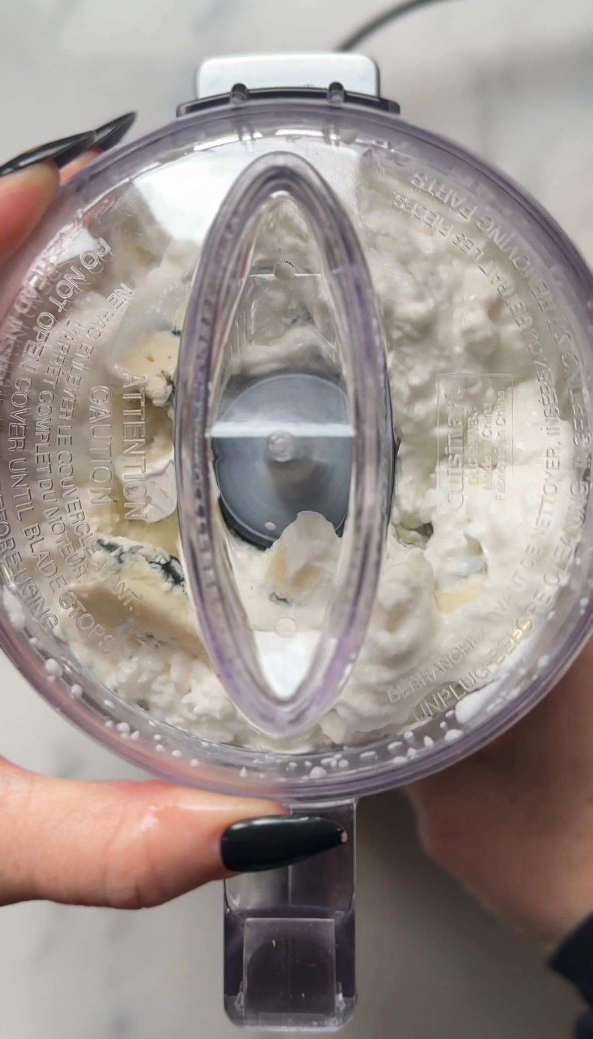 Blend the greek yogurt and both cheeses in the food processor until smooth.