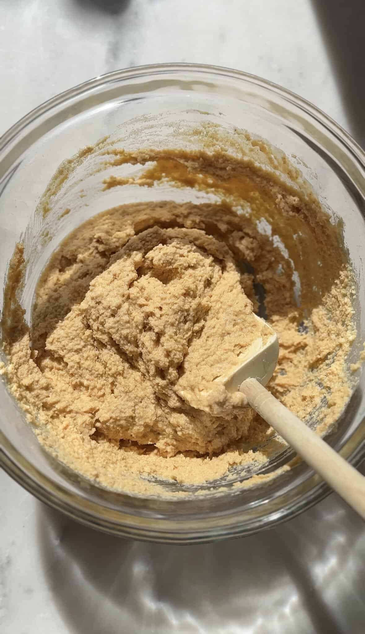 Mix all the Pumpkin Cottage Cheese Cookie Dough ingredients together in the bowl.